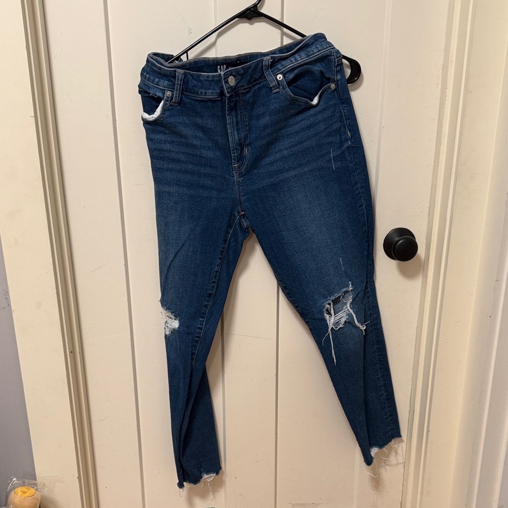 GAP Women's Dark Blue Distressed Ankle Jeans